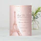 Eiffel tower rose gold metallic foil quinceanera invitation (Standing Front)