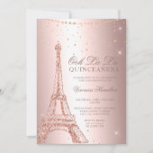 Eiffel tower rose gold metallic foil quinceanera invitation (Front)