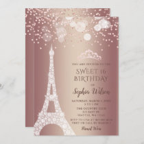 Eiffel Tower Rose Gold Sparkle Glitter Sweet 16  Invitation