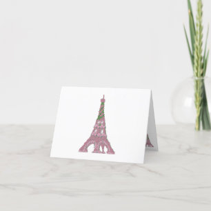 Eiffel Tower Rose Roses French Topiary art Letterpress Thank You Card