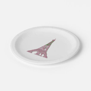 Eiffel Tower Rose Roses Topiary art Paper Plates
