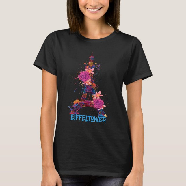 Eiffel Tower Roses I Love Paris Souvenir France Fr T-Shirt (Front)