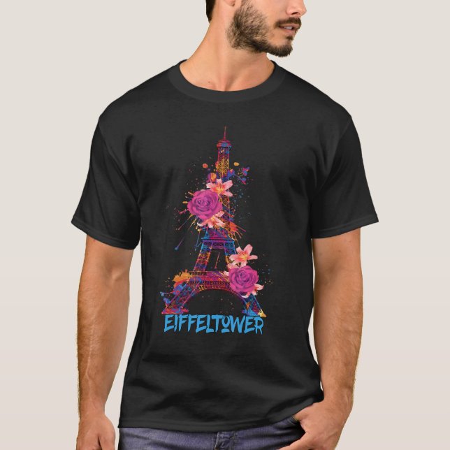 Eiffel Tower Roses I Love Paris Souvenir France Fr T-Shirt (Front)
