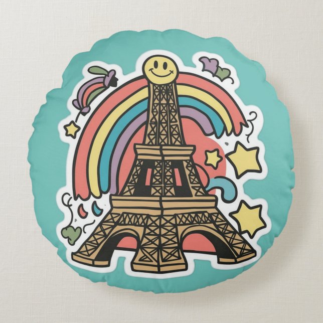 Eiffel Tower Round Pillow (Front)