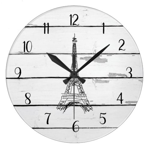 Eiffel Tower Rustic Shiplap Farmhouse Decor Large Clock
