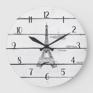 Eiffel Tower Rustic Shiplap Farmhouse Decor Large Clock