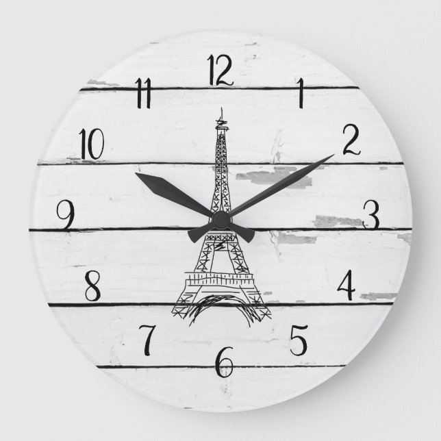 Eiffel Tower Rustic Shiplap Farmhouse Decor Large Clock (Front)
