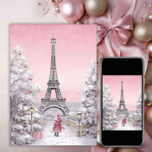 Eiffel Tower Santa Paris Chic Pink Christmas Holiday Card