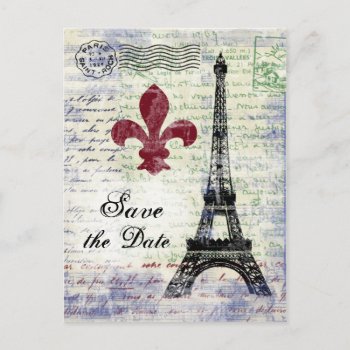 Eiffel Tower Save The Date Postcard by kathysprettythings at Zazzle