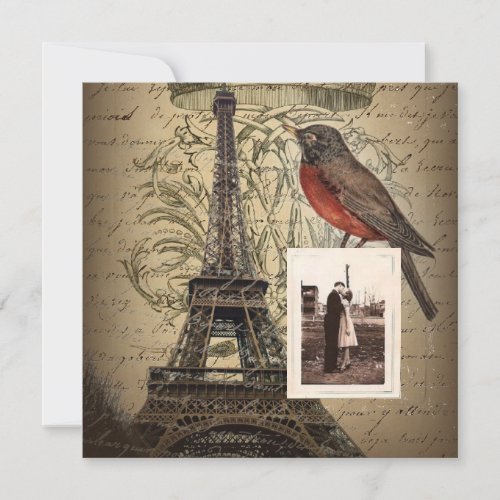 eiffel tower scripts vintage wedding anniversary invitation