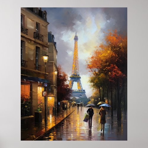 Eiffel Tower seen on a rainy autumn day in Paris Poster