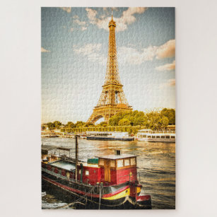 Eiffel Tower Seine River Boats Paris France Jigsaw Puzzle