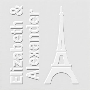 Eiffel Tower Silhouette Couple Bold Vertical Name Embosser