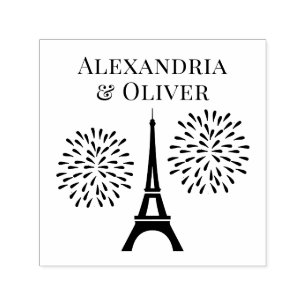 Eiffel Tower Silhouette Fireworks Couple Names  Self-inking Stamp