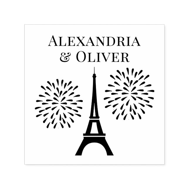 Eiffel Tower Silhouette Fireworks Couple Names  Self-inking Stamp (Design)