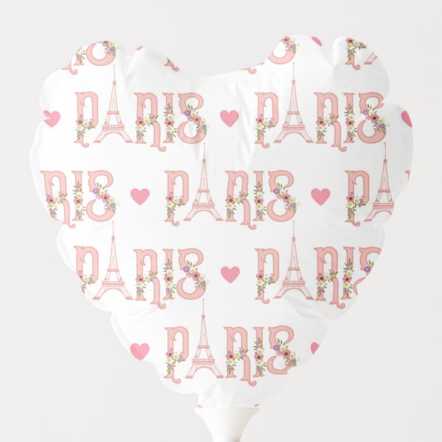 Eiffel Tower Silhouette Paris Flowers French Heart Balloon (Front)