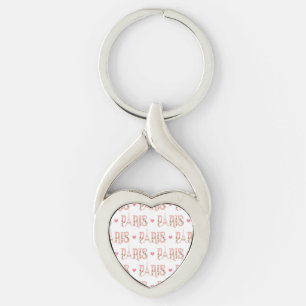 Eiffel Tower Silhouette Paris Flowers French Heart Keychain