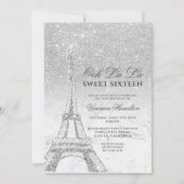 Eiffel tower silver glitter marble Sweet 16 Invitation (Front)