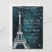 Eiffel tower silver glitter teal quinceanera invitation (Front)