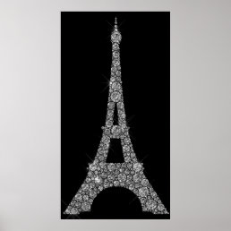 Eiffel Tower Silver Gray Swarovski Crystals Paris Poster