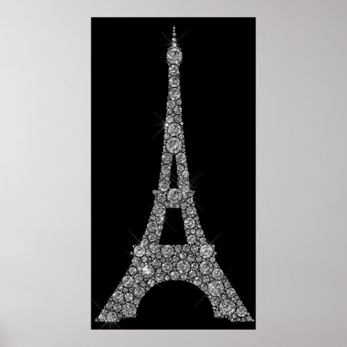 Eiffel Tower Silver Gray Swarovski Crystals Paris Poster