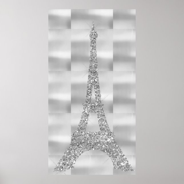 Eiffel Tower Silver Gray Swarovski Crystals Paris Poster (Front)