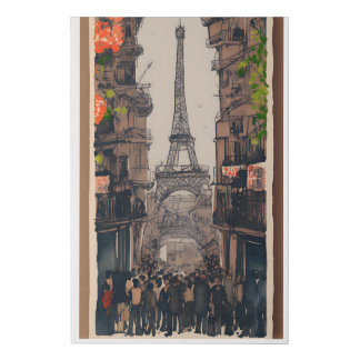 Eiffel Tower Sketch | Minimalist Parisian Art Faux Canvas Print