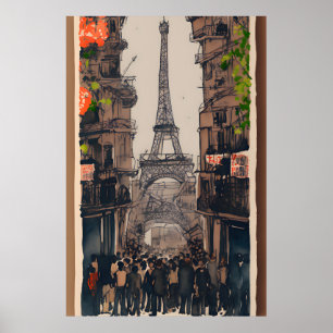 Eiffel Tower Sketch Minimalist Parisian Art Poster