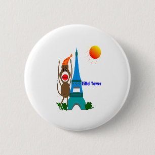 Eiffel Tower Sock Monkey Gifts Button