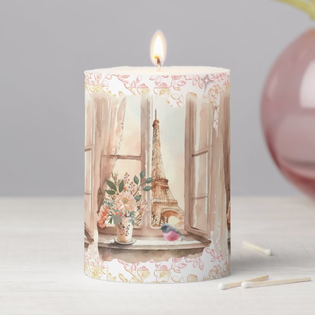 Eiffel Tower & Song Bird Pillar Candle (In Situ)