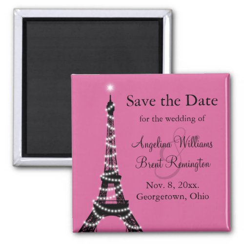 Eiffel Tower Sparkles Save the Date  fuchsia Magnet