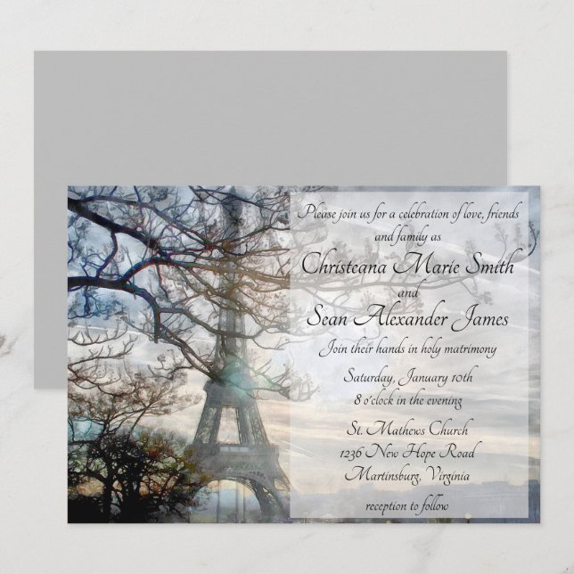 Eiffel Tower Spring Sunrise Watercolor Invitation (Front/Back)