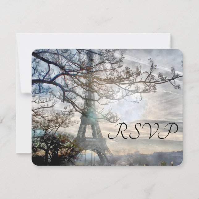 Eiffel Tower Spring Sunrise Watercolor RSVP Card (Front)