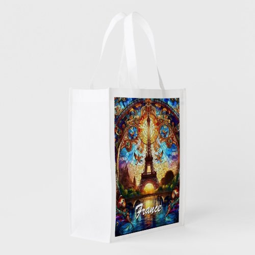 Eiffel Tower Stained Glass Art Grocery Bag