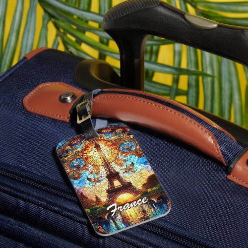 Eiffel Tower Stained Glass Art Luggage Tag