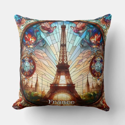 Eiffel Tower Stained Glass Art Throw Pillow