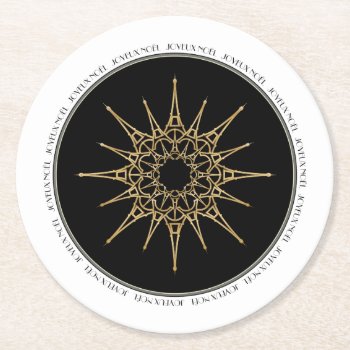 Eiffel Tower Star Pattern Round Paper Coaster by ArtDivination at Zazzle