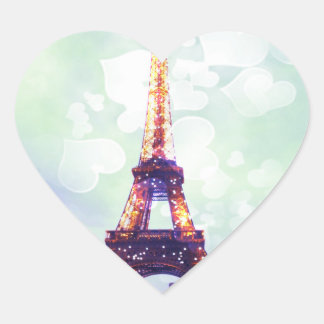 Eiffel Tower Sticker, Green, Blue Heart-shaped Heart Sticker