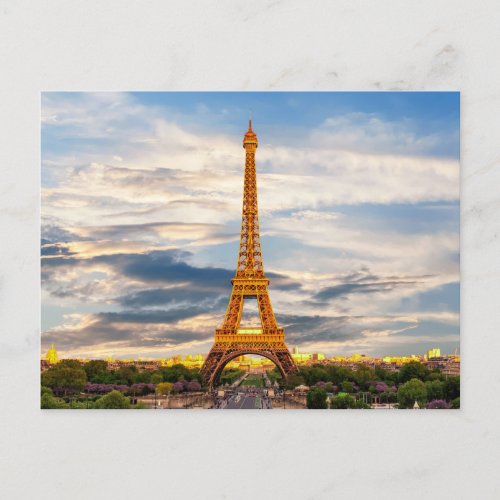 Eiffel Tower Sunset Embrace in Paris _ Postcard