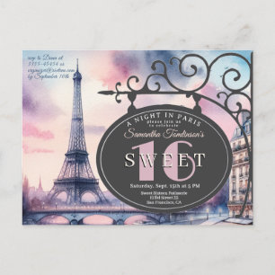 Eiffel Tower Sweet 16 Birthday Invitation Postcard