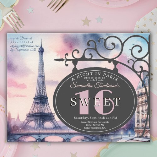 Eiffel Tower Sweet 16 Birthday Invitation Postcard
