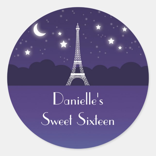 Eiffel Tower Sweet Sixteen Favor Sticker (Front)