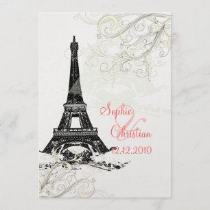 Eiffel Tower+swirls Champagne Shimmer cardstock Invitation