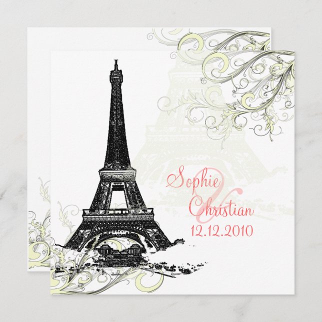 EIFFEL TOWER+SWIRLS/DIY BACKGROUND COLOR INVITATION (Front/Back)