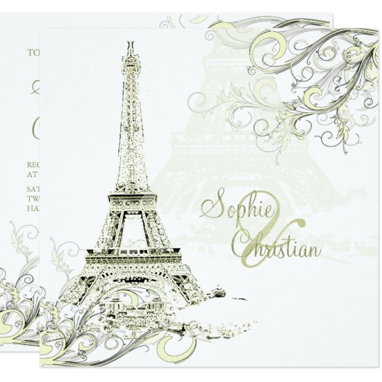 EIFFEL TOWER/SWIRLS/Luxe Champagne Paper Invitation