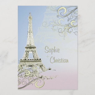 Eiffel Tower + swirls  Wedding Invitations