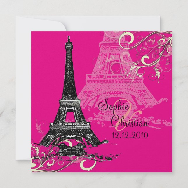 Eiffel Tower + swirls  Wedding Invitations (Front)
