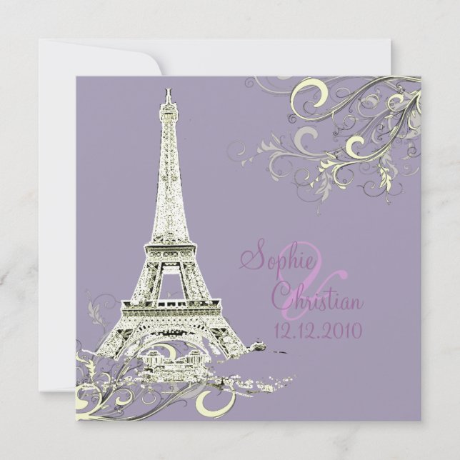 Eiffel Tower + swirls  Wedding Invitations (Front)
