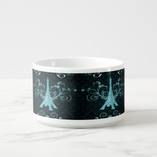 Eiffel Tower Teal Floral Swirls Bowl