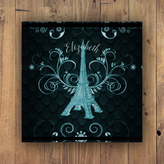 Eiffel Tower Teal Floral Swirls Paperweight (Eiffel Tower Teal Floral Swirls Paperweight)